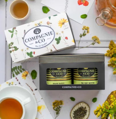Coffrets De Thés|Thés Gourmands|Compagnie & Co Coffret Herbier Fraise Basilic & Thé Vert Menthe